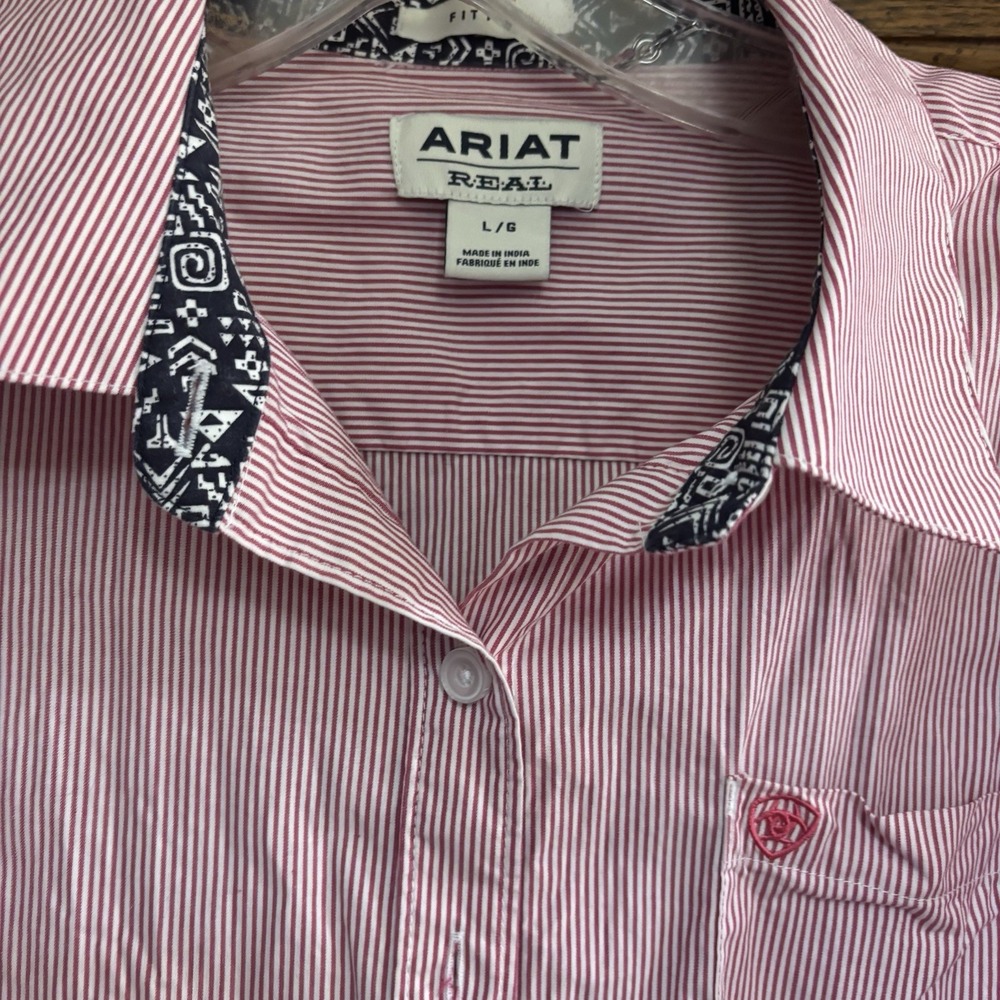 Ariat Real Fitted Men's Shirt Large Red White Stripe‎ Button Down Dress Shirt